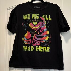Disney Black T-Shirt with Neon Cheshire Cat Design